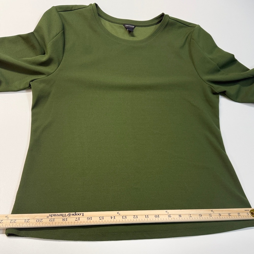 Ann Taylor Olive Green Bell‎ Sleeve Button Detail Top Size L - Picture 6 of 9